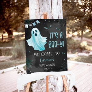 Editable Oh Sheet It&#39;s a Boo-y Baby Shower Welcome Sign, Blue Halloween Baby Shower Welcome, Boy Ghost Halloween Baby Shower Decor Sign