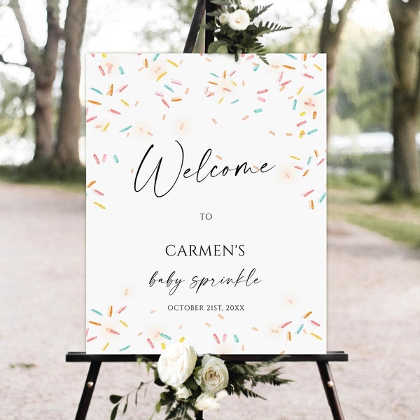 Editable Baby Sprinkle Welcome Sign Sprinkle Shower Gender Neutral Confetti Sprinkles Coed Shower Welcome Printable Template Download