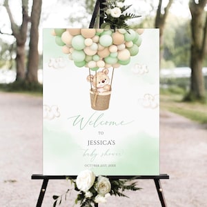 Bearbeitbares Teddybär-Baby-Dusche-Willkommens-Schild, grünes Teddybär-Baby-Dusche-Willkommensschild, druckbares Baby-Dusche-Zeichen, Yard-Zeichen Download