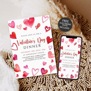 Editable Valentines Day Party Invitation, Kids Valentines Day Party Invite, Printable Valentines Day Brunch Class Party Electronic evite