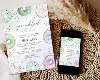 Editable Donut Baby Sprinkle Invitation Template (Digital Download)