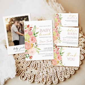 Citrus Baby Brunch Invitation, Citrus Oranges Baby Shower Invite,Pink Floral Citrus Baby Shower,Printable Citrus Baby Brunch Invite download