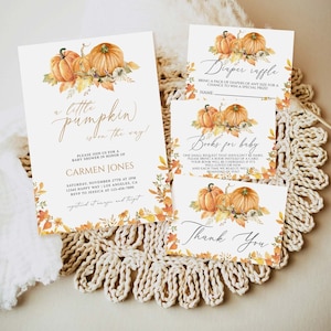 Pumpkin Baby Shower Invitation Set, Little Pumpkin Baby Shower Invitation, Fall Baby Shower Invitation Template, Autumn Baby Shower Invites