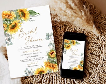 Bridal Shower Invitation Template, Sunflower bridal shower invitation download, Printable bridal shower invite, Floral bridal shower invite