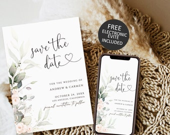 Eucalyptus Save the Date Template, Greenery Wedding (Digital Download)