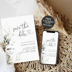Save the Date Vorlage, Eukalyptus Save the Date digitaler Download, Smartphone, Greenery Save the Date digitale Vorlage, bearbeitbare Vorlage
