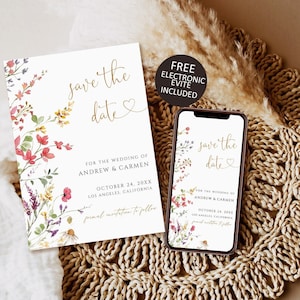 Save The Date Vorlage, Wildflower Save the Date Download, elektronisches Save the Date, Boho Save the Date evite, druckbare Save the Date