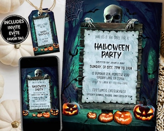 Editable Ghost Halloween Party Invitation, Costume Party Invite (Printable Download)