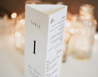 Modern Wedding Trifold Table Numbers, Minimalist Wedding Table Numbers, Tri fold Table Menu, Triangle Table Stand,Editable Template download