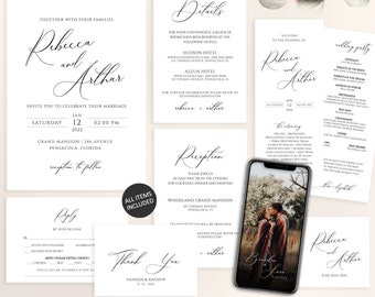 Elegant Wedding Invitation Template Set, Traditional, Wedding Invitation Suite, Printable, Calligraphy, Editable, Templett INSTANT uj286