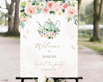 Tea Party Welcome Sign Template, Printable Bridal Tea Shower Welcome Poster, Bridal shower welcome sign download, Bridal tea party welcome