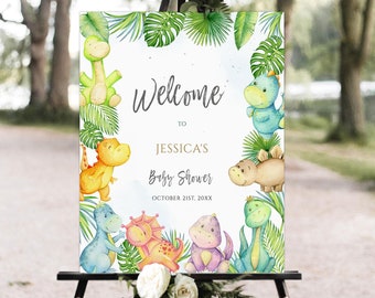 Dinosaur Baby Shower Welcome Sign, Printable Dino Baby Shower Welcome Sign, Dinosaur Welcome Sign, Greenery Dinosaur, Dinosaur Sign,Baby Boy