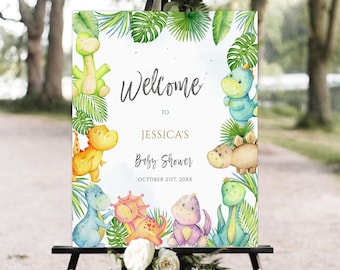 Dinosaur Baby Shower Welcome Sign, Printable Dino Baby Shower Welcome Sign, Dinosaur Welcome Sign, Greenery Dinosaur, Dinosaur Sign,Baby Boy