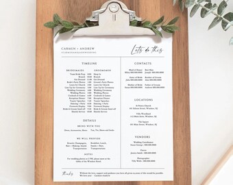 Cronograma de la boda, plan de la fiesta, programa de la boda, itinerario imprimible, agenda de la boda, descarga del cronograma de la fiesta