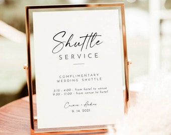 Shuttle Service Printable Wedding Sign, Wedding Transportation Bus Poster, Minimalist Table Sign, Instant Download, Editable Template