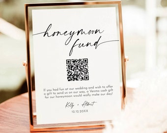 Honeymoon Fund QR Code Sign, Wedding Honeymoon Fund Sign, Venmo QR Code Modern Wedding Sign, Modern Wedding sign download, Editable Template