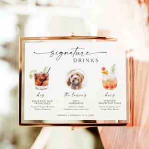 Dog Signature Drink Sign, Pet Signature Cocktail Sign, Minimalist Wedding Bar Sign, Dog Signature Cocktail Sign, Editable Template, Bar Menu