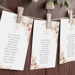 Pampasgras Sitzplan Kartenvorlage, Boho Hochzeit Sitzplan Karten, bearbeitbarer Hochzeitssitz, Terrakotta Hochzeit, Sofortiger Download
