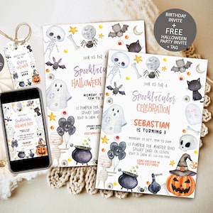 Halloween Party Invitation, Editable Halloween Invitation, Halloween Birthday Invitation, Spooktacular Ghost invite template download