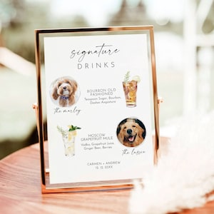 Dog Signature Drink Sign, Pet Signature Cocktail Sign, Minimalist Wedding Bar Sign, Dog Signature Cocktail Sign, Editable Template, Bar Menu