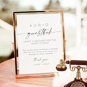 Audio Guest Book Sign, Telephone Guestbook, Leave a Message, Wedding Phone, Editable Template, Minimalist Sign, Instant Download, phone