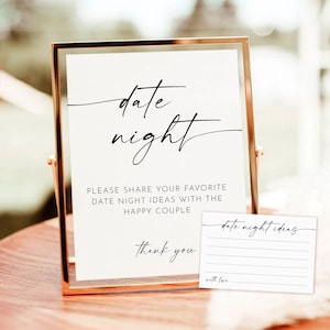 Modern Date Night Ideas Card, Date Night Ideas Sign, Boho Bridal Shower, Minimalist Bridal Shower,Date Night Card Template,Editable download