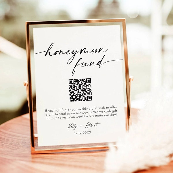 Honeymoon Fund QR Code Sign, Wedding Honeymoon Fund Sign, Venmo QR Code Modern Wedding Sign, Modern Wedding sign download, Editable Template