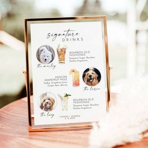 Dog Signature Drink Sign, Pet Signature Cocktail Sign, Minimalistisch Wedding Bar Sign, Dog Signature Cocktail Sign, Bewerkbare Sjabloon, Bar Menu