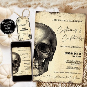 Vintage Halloween Invitations Halloween Party Invite Antique Adults Halloween Costume party Invite Editable Printable tag Download hl7