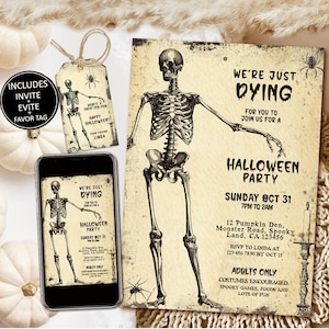 Vintage Halloween Invitation Template, Halloween Party Invitation, Printable Halloween Invite for Adults, Digital Download, Halloween tag h7