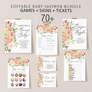 Little Cutie Baby Shower Game Bundle, Editable Orange Baby Shower Game Pack, Gender Neutral Orange Citrus Activities Printable, Cutie Games