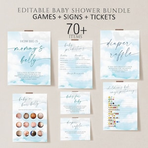 Cloud 9 Baby Shower Games, Editable Gender Neutral Cloud Nine Baby Shower Bundle, Instant Download, Fun Baby Shower Games, Printable games