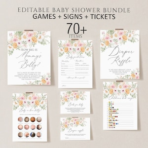 Editable Baby in Bloom Baby Shower Game Bundle, Spring Flowers Baby Shower Game Pack, Wildflower Baby Shower Games, Floral baby shower signs