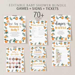Editable Little Cutie Baby Shower Game Bundle, Orange Baby Shower Game Pack, Gender Neutral Orange Citrus Activities, Cutie Games signs