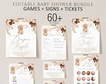 Teddy Bear Baby Shower Games Bundle, 60+ Items (Digital Download)
