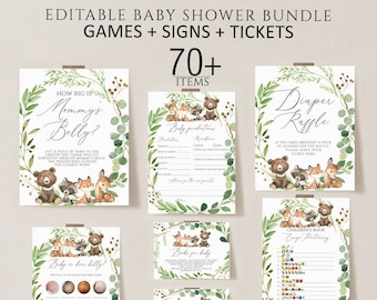 Woodland Baby Shower Games Bundle Woodland Animals Baby Shower Games Greenery Forest Baby Shower Game Printable Instant Download printable