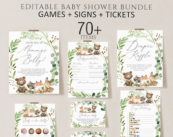 Woodland Baby Shower Games Bundle Woodland Animals Baby Shower Games Greenery Forest Baby Shower Game Printable Instant Download printable