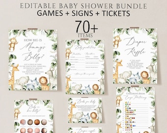 Safari Baby Shower Games Bundle, Jungle Animals (Instant Download)