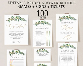 Bridal Shower Games, Printable Bridal Shower Games, Minimalist Wedding Shower Games, Editable Bridal Party Games, Greenery Bride Groom Game