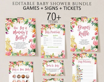 Editable Pineapple Baby Shower Game Bundle, Tropical Theme (Digital Download)