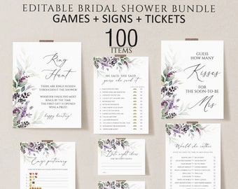 Bridal Shower Games, Printable Bridal Shower Games, Lavender bridal shower games bundle, Minimalist Wedding Shower Games, Editable Games
