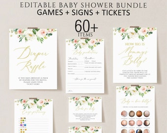 Floral Baby Shower Games, Floral Baby Shower Games Bundle, Baby Shower Games Printable, Baby Shower Games Pack, Baby Shower Games download