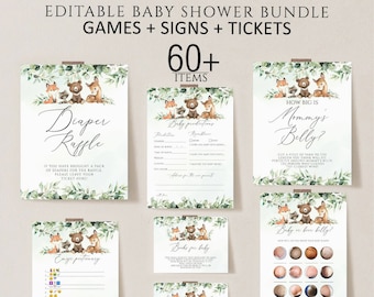 Baby Shower Game Bundle, Woodland Baby Shower Games, Forest Baby Shower Theme, Woodland  Baby Shower Games Bundle, Woodland baby shower