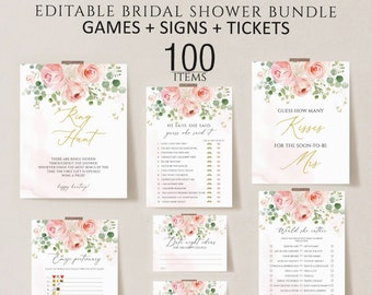 Floral Bridal Shower Games, Printable Bridal Shower Games, Pink Floral Wedding Shower Games, Editable Bridal Party Games, Bride or Groom set