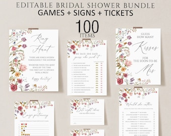 Wildflower Bridal Shower Games, Printable Bridal Shower Games, Boho Wedding Shower Games, Editable Bridal Party Games, Floral Bridal shower