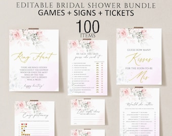 Floral Bridal Shower Games, Editable Printable Games (Digital Download)