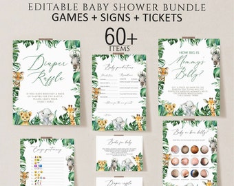 Baby Shower Games Bundle, Safari Baby Shower Games, Printable Baby Shower Games, Gender Neutral Baby Shower Games Template, Jungle Safari