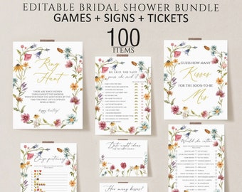 Wildflower Bridal Shower Games, Printable Bridal Shower Games, Floral Wedding Shower Games, Editable Bridal Party Games, Bride or Groom set