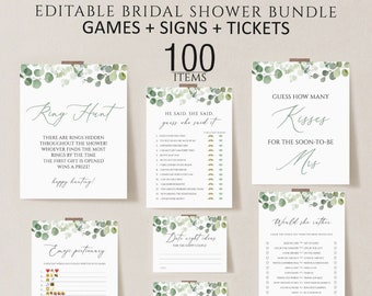 Greenery Bridal Shower Games, Printable Bridal Shower Games bundle, Wedding Shower Games, Editable Bridal Party Games, Bride Groom Game