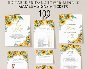 Sunflower Bridal Shower Games, Printable Bridal Shower Games, Sunflower Wedding Shower Games, Editable Bridal Party Games, Floral shower